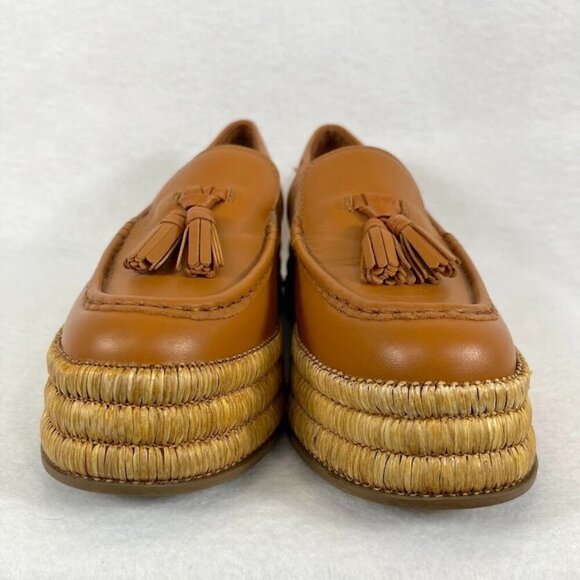 Franco Sarto Tremont Espadrille Tassel Leather Loafer Tan Preppy Modern Bold 9 - Picture 4 of 8